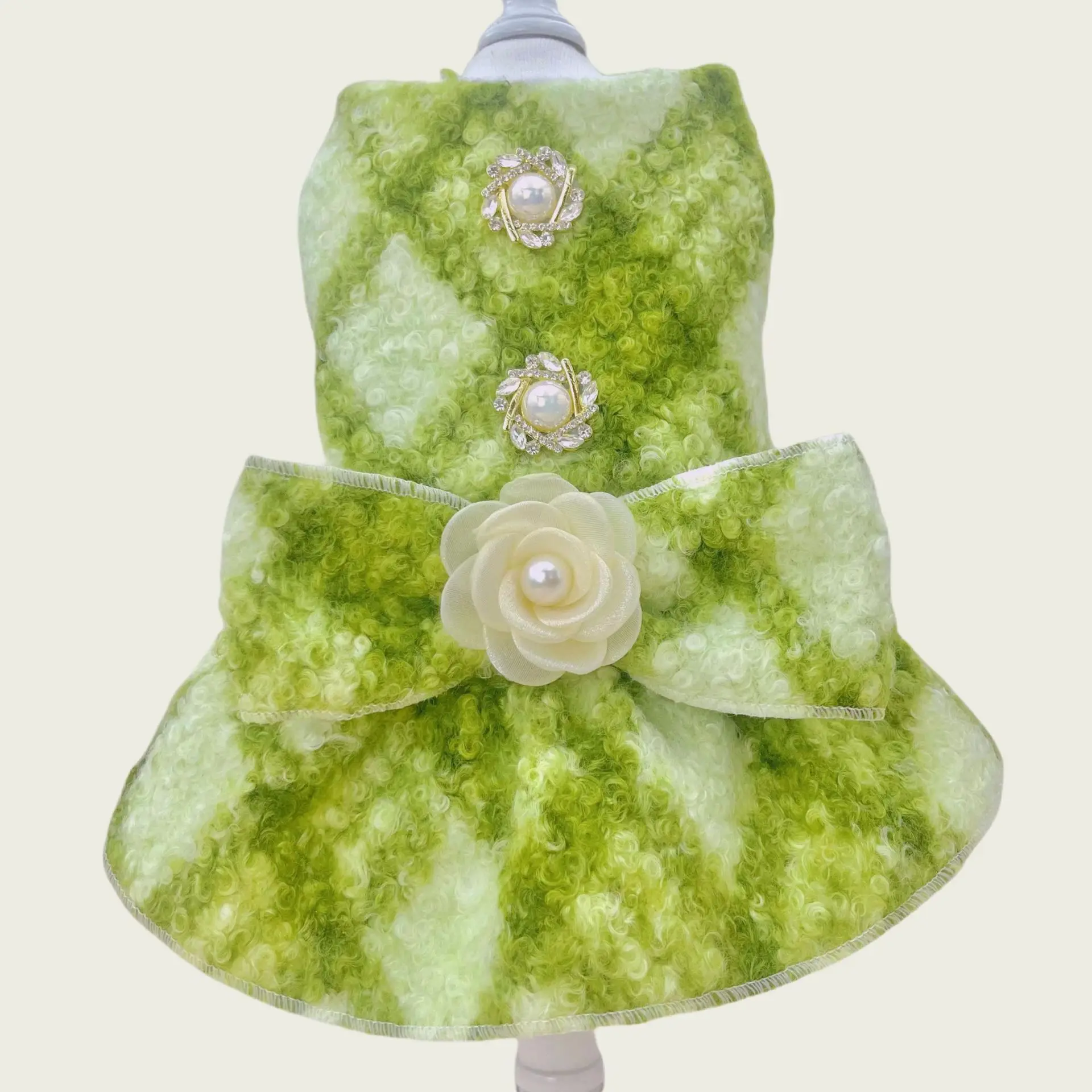 Otoño e Invierno, vestido de lana a cuadros con lazo para mascotas, abrigo de invierno para gatos, abrigo de lana, vestidos para perros pequeños de peluche para perros pequeños - imagen 2