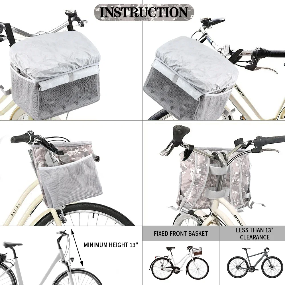 Cesta de bicicleta para perros y mascotas para manillar de bicicleta, cesta de bicicleta extraíble, cesta de bicicleta con manillar delantero para cesta transportadora de mascotas, - imagen 5