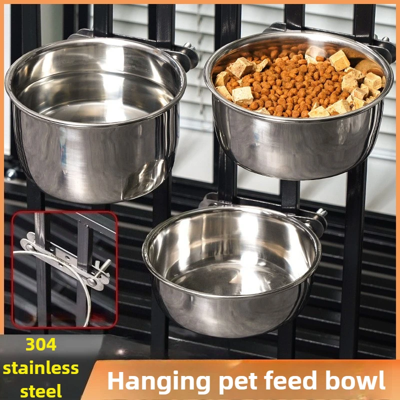 Cuenco de acero inoxidable para mascotas, alimentador lento, soporte de doble tornillo, cuenco para perros, colgante de comida, cuencos fijos portátiles para perros y gatos, suministros de agua para mascotas - imagen 2
