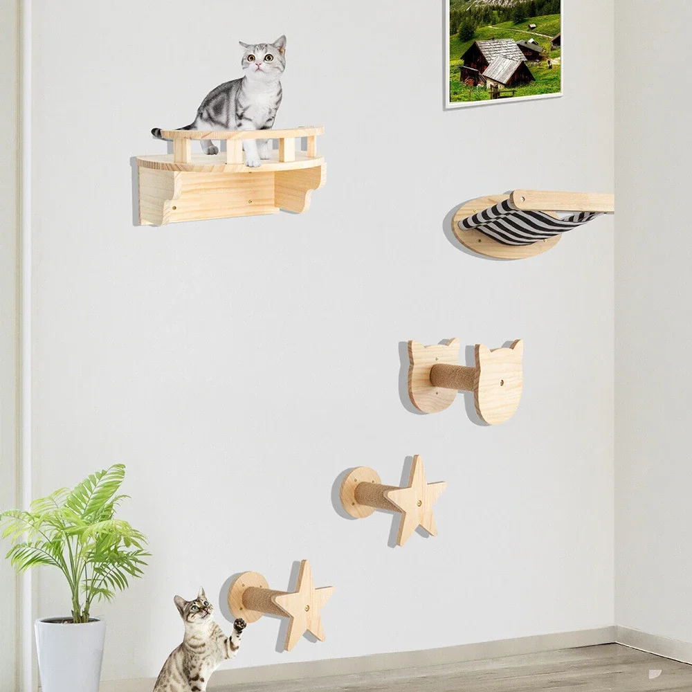 Escalera de pared para gatos con poste de sisal y hamaca - imagen 4