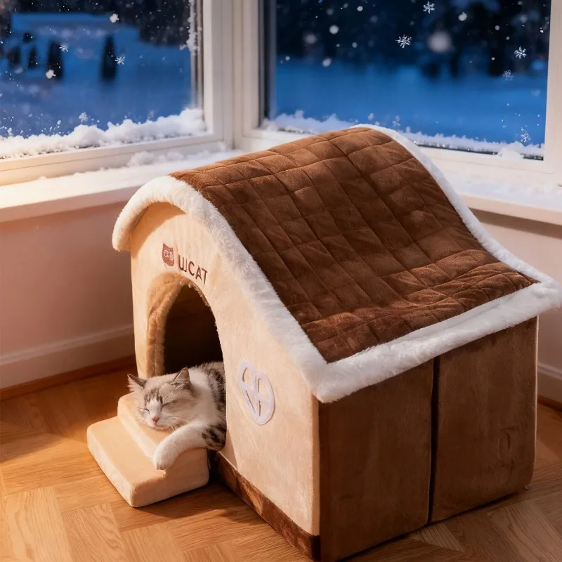 Casa para gatos con calefacción - caseta felpa interior cálida - imagen 2