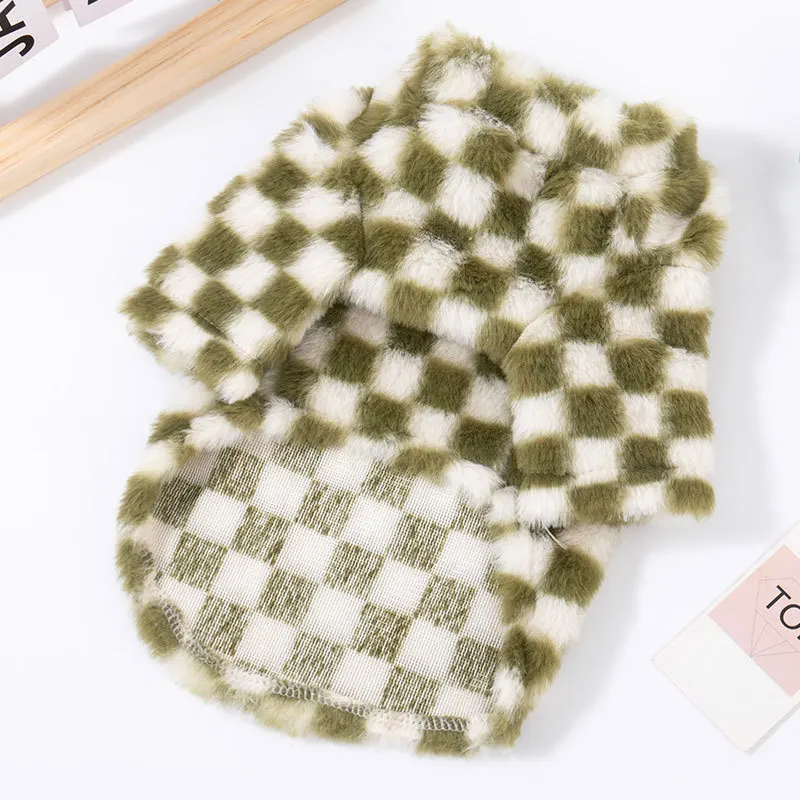 Ropa de invierno para perros, cálida y gruesa con cárdigan de lana, ropa de tablero de ajedrez peluda, ropa para cachorros, ropa para perros pequeños - imagen 4