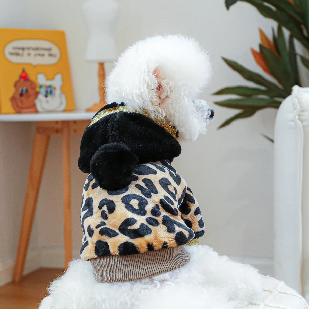 Abrigos cálidos de lana para perros pequeños, sudaderas con capucha para cachorros, disfraz de Halloween de leopardo dorado, ropa para mascotas, disfraz de Chihuahua, Invierno - imagen 3