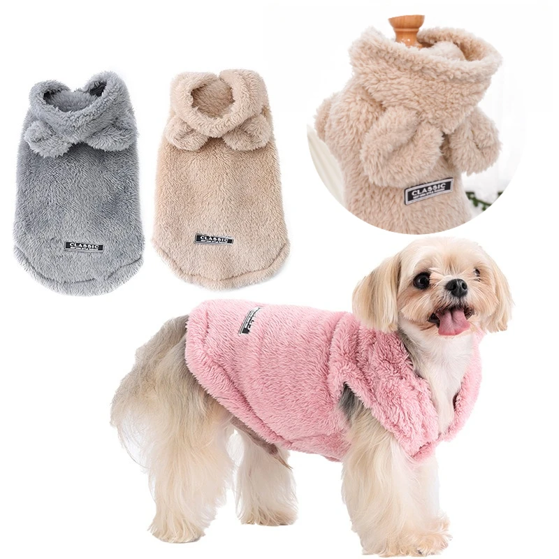 Sudadera con capucha para perro con orejas de conejo, abrigo polar cálido de invierno para perros pequeños como Bulldog Francés Pug Chihuahua, chaqueta suave para cachorro - imagen 3