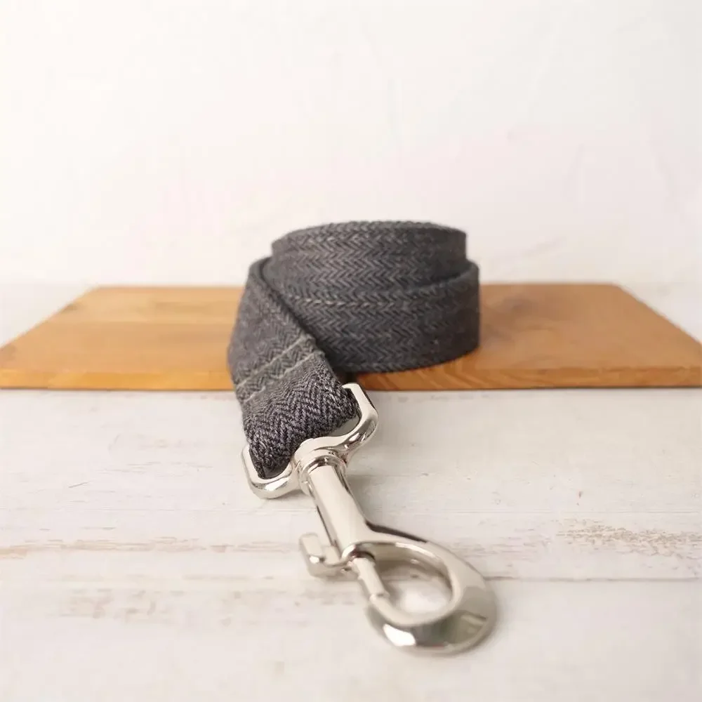 Collar de perro personalizado con grabado gratuito, correa para mascotas a juego, hebilla de Metal de contactos personalizados, Collar para mascotas de fibra de traje gris - imagen 3