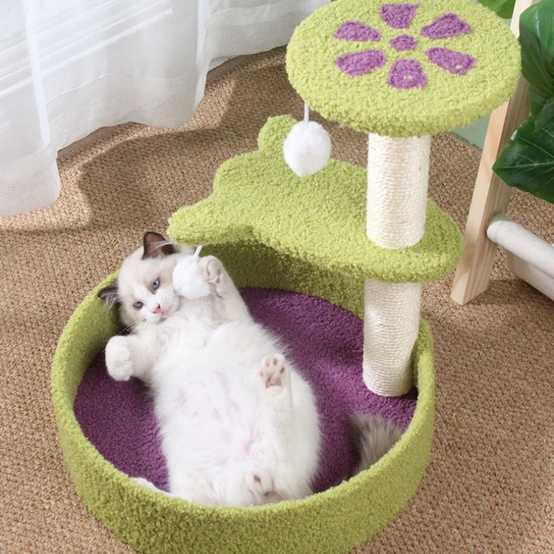 Pétalos de color azul claro, marco de escalada para gatos, nido para mascotas, árbol para mascotas integrado, no ocupa, columna rascadora para gatos, pétalos de Sisal azul claro