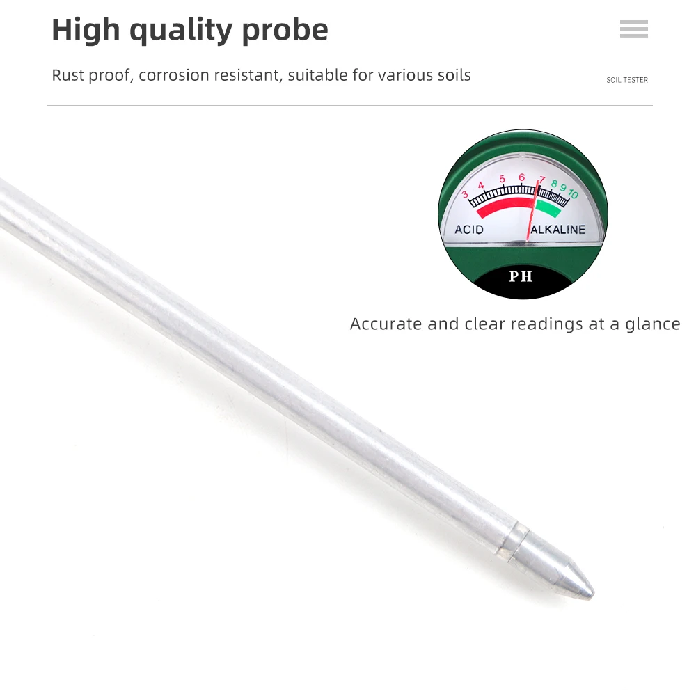Probador de suelo portátil, medidor de PH/humedad del suelo de flores y plantas, Detector de PH del suelo 3-10, indicador de ácido alcalino, No requiere batería - imagen 5