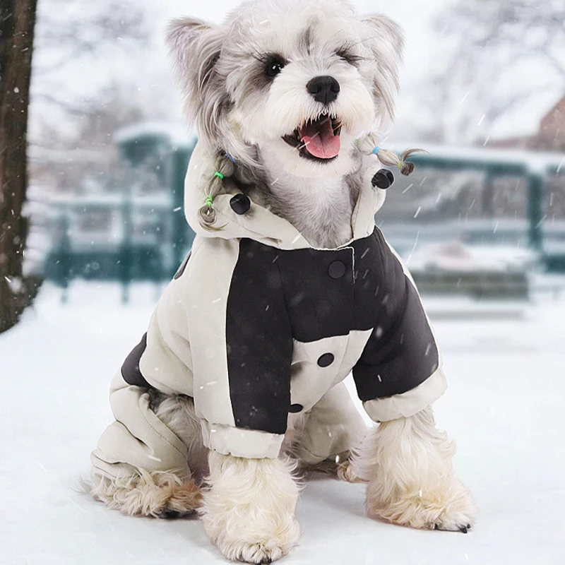 Ropa para perros de cuatro patas, chaqueta impermeable para perros, abrigo cálido de invierno, mono con capucha para mascotas, chaquetas de algodón, sudadera para cachorros Chihuahua - imagen 3