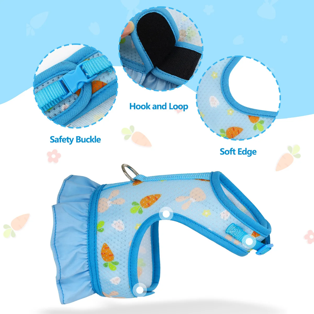 Rabbit Harness with Leash Cute Adjustable Buckle Breathable Mesh Vest Skirt for Bunny Guinea Pig Small Pet Traction Harness Suit - imagen 4