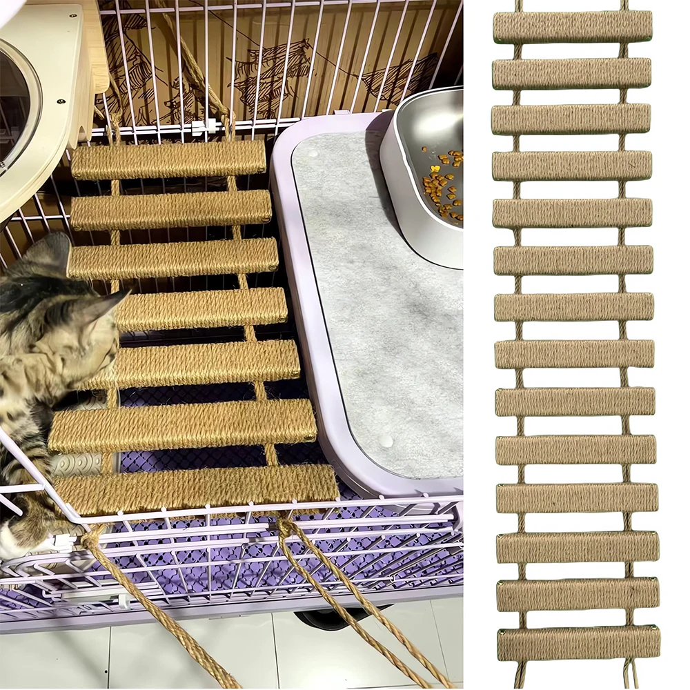 Escalera de escalada para gatos, puente para gatos, jaula de Sisal, escalera de cuerda de madera, muebles para mascotas, escalador de gatitos, poste rascador, juguetes para gatitos, árbol - imagen 4