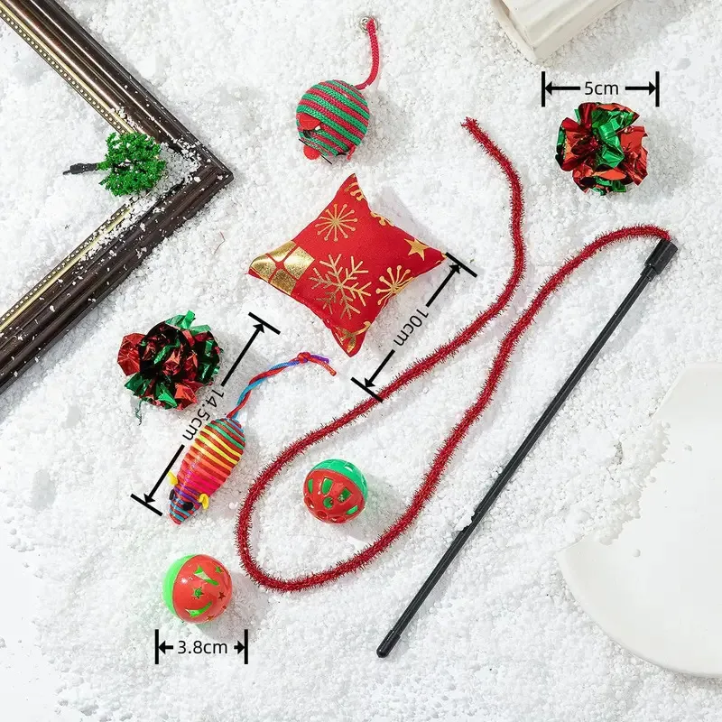 Nuevo juego de juguetes navideños para gatos para mascotas, caja de regalo interactiva con combinación de campanas, calcetín navideño y palo de juguete con diseño de alces adecuado - imagen 4