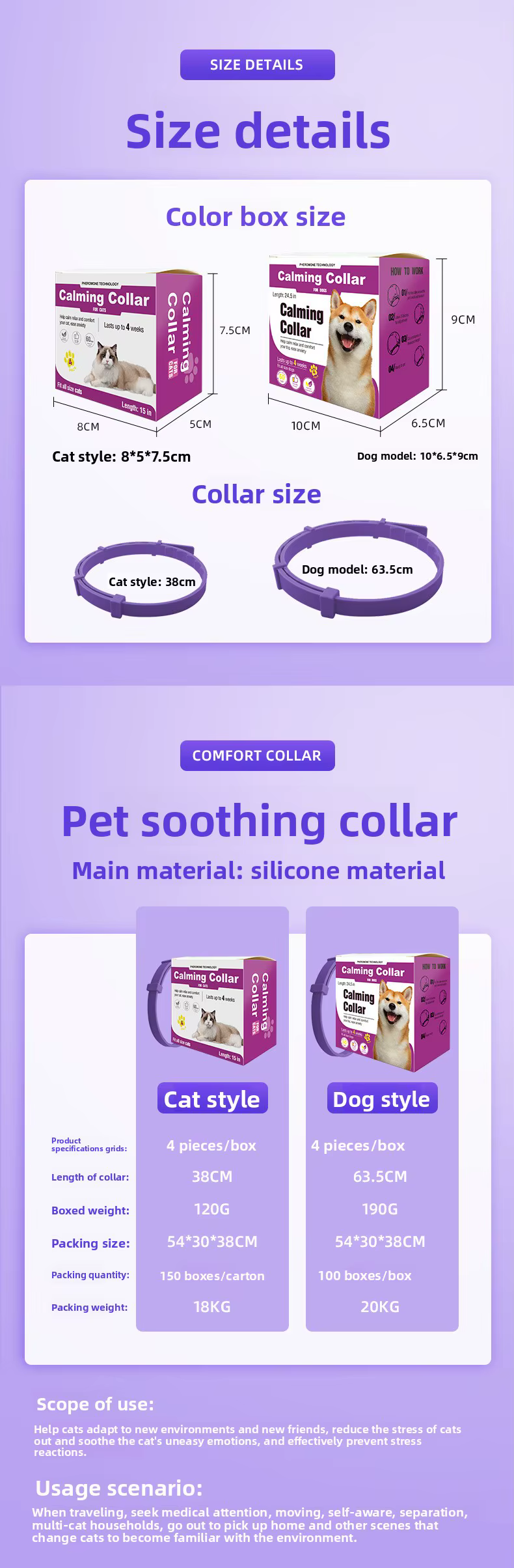 Collar calmante antiestrés para perros y gatos colocado en una mascota