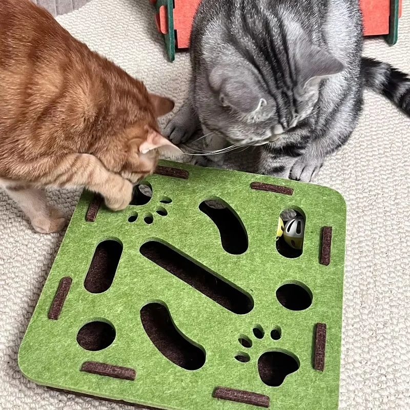 Rompecabezas para Gato, laberinto con agujeros, caja de fieltro con campana, bola, juguetes interactivos, juego de combinación divertida, suministros para gatos - imagen 4