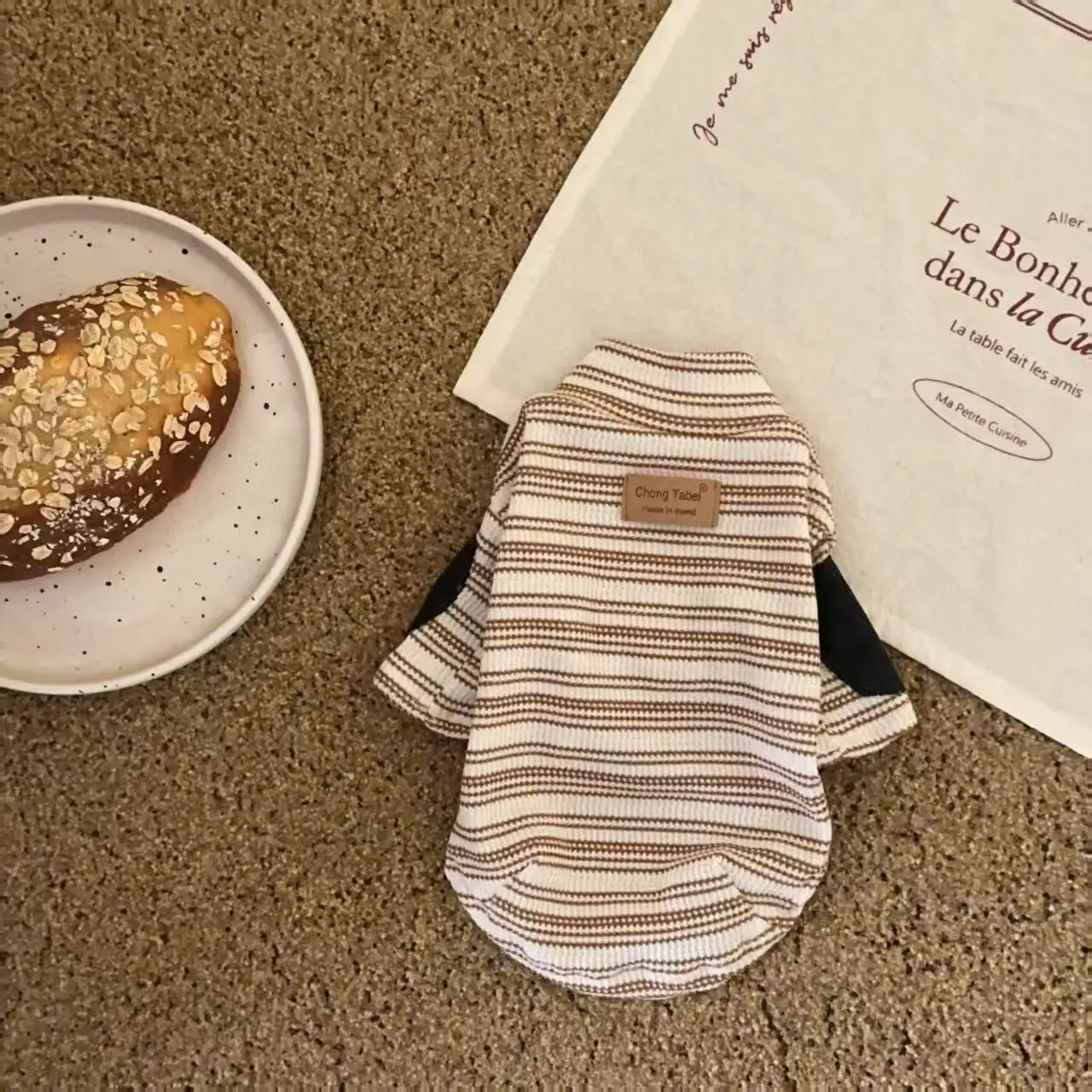 Camisa a rayas con Base para perro, camiseta a rayas para perro pequeño de peluche, ropa bonita de manga corta para cachorros, primavera y otoño - imagen 3