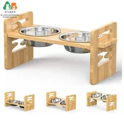 Comedero elevable de bambu para perros y gatos - antideslizante