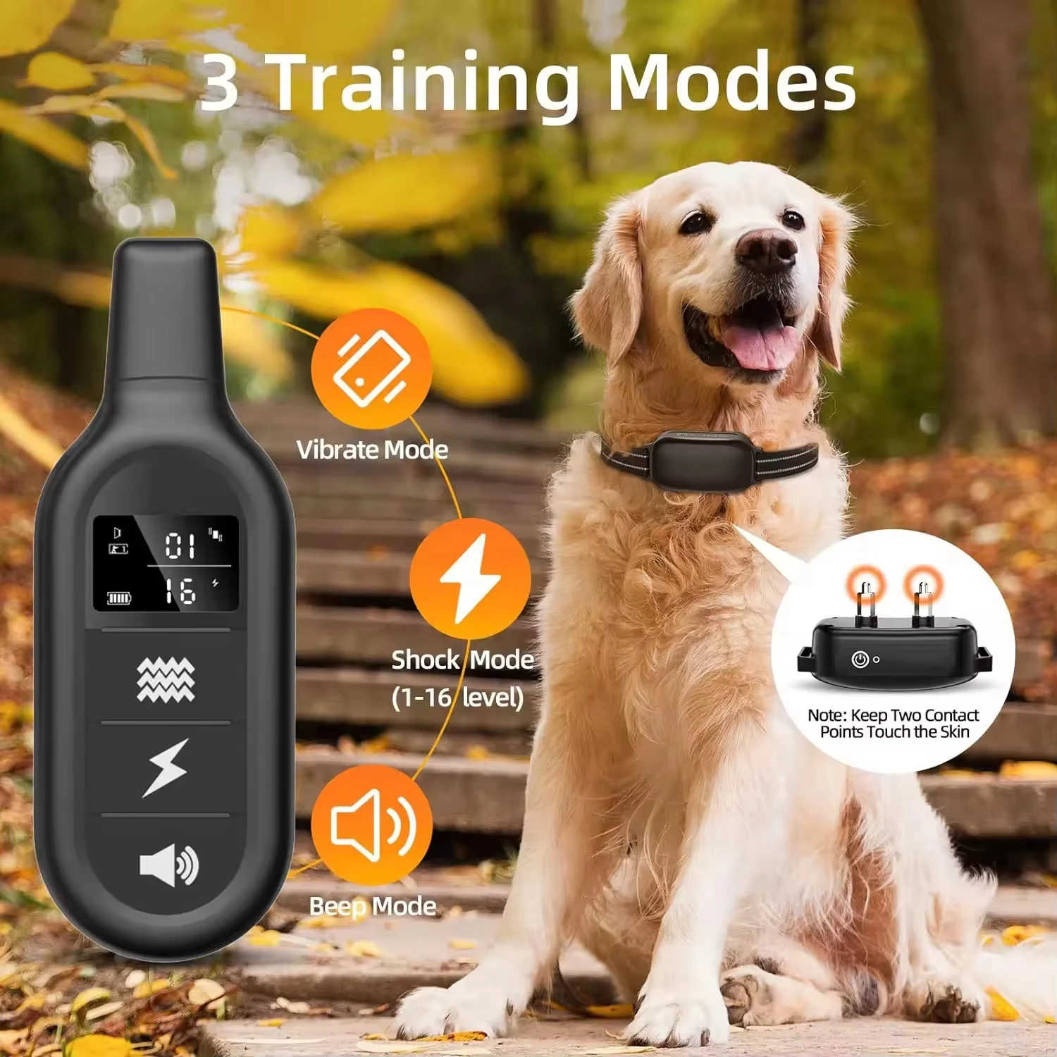 Paipaitek Collar de entrenamiento para perros de 1000M, Collar eléctrico impermeable para perros de todos los tamaños, Collar antiladridos recargable para entrenamiento de perros - imagen 2