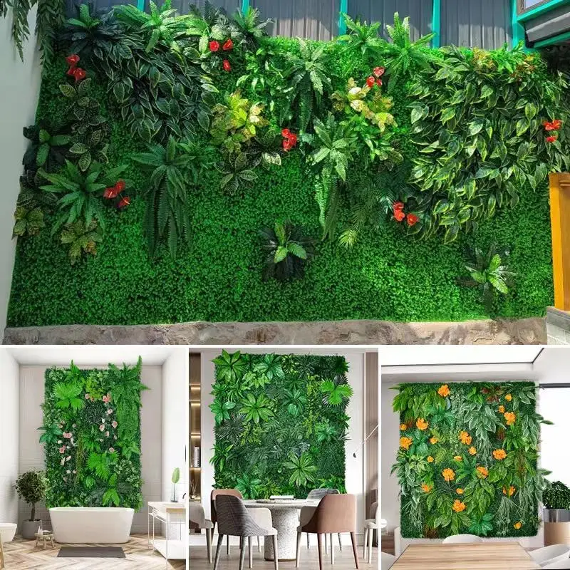 Planta Artificial decoración de pared telón de fondo hojas de simulación planta de plástico Artificial valla al aire libre jardín privacidad seto pantalla - imagen 2