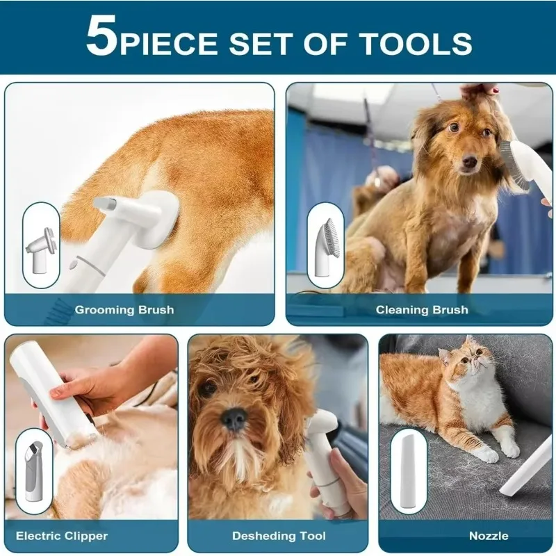 Kit de aseo para perros de bajo ruido y aspiradora para el pelo de mascotas – Sistema de aseo portátil de 2,5 L con 5 herramientas, succión ajustable, perros y gatos en casa - imagen 2