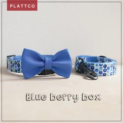 PLATTCO-collar de nailon con pajarita para perro, conjunto de correa BLUE BERRY BOX, collar personalizado con hebilla de seguridad para pequeños, medianos y grandes PDC328