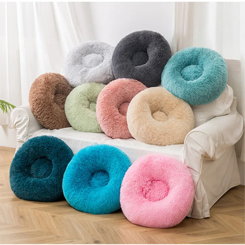 Cama redonda XXL de felpa con forma de donut para mascotas, cálida para invierno para perros y gatos grandes, alfombra suave y tranquilizadora para sofá para animales pequeños a medianos - imagen 2