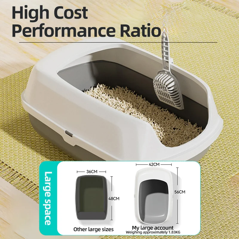 HOOPETCat-caja de arena de gran capacidad, arena semicerrada para mascotas, suministros para gatitos, orinal para gatos, caja de arena abierta para gatos - imagen 3