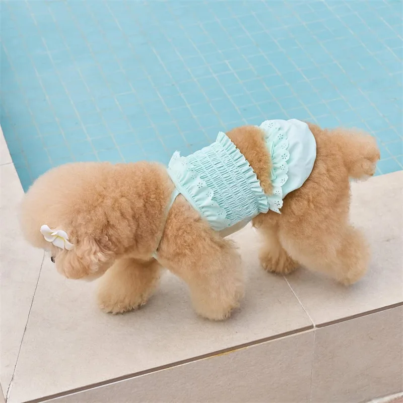 Traje de baño de verano para mascotas, 1/conjunto de ropa + gorro de baño, camisola de una pieza para gatos, chaleco para perros, traje de baño, vestidos para perros pequeños - imagen 2