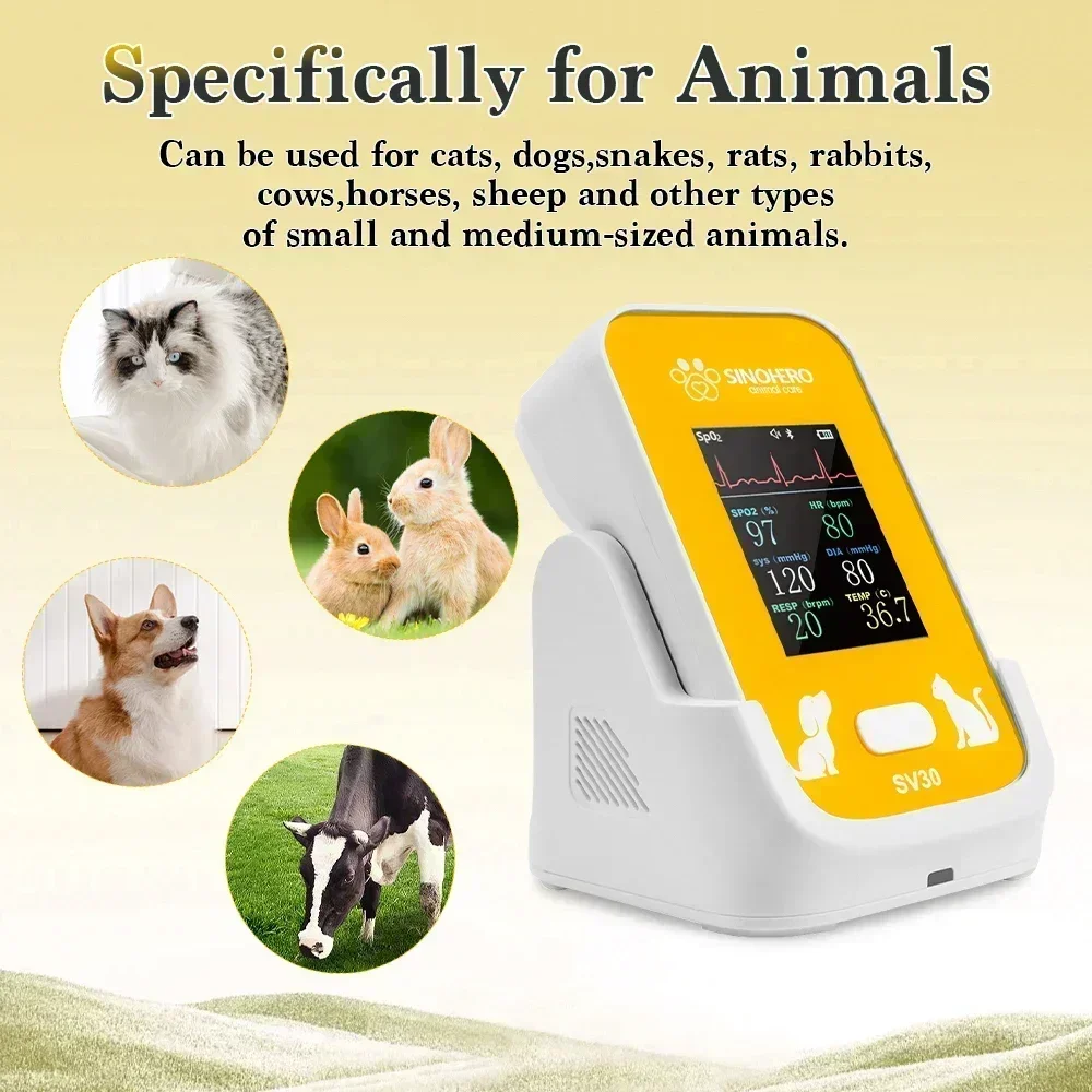 Monitor veterinario portátil 6 en 1 para mascotas, Monitor de signos vitales multiparámicos SpO2 HR Temp ECG RR NIBP, monitoreo con aplicación Bluetooth - imagen 2