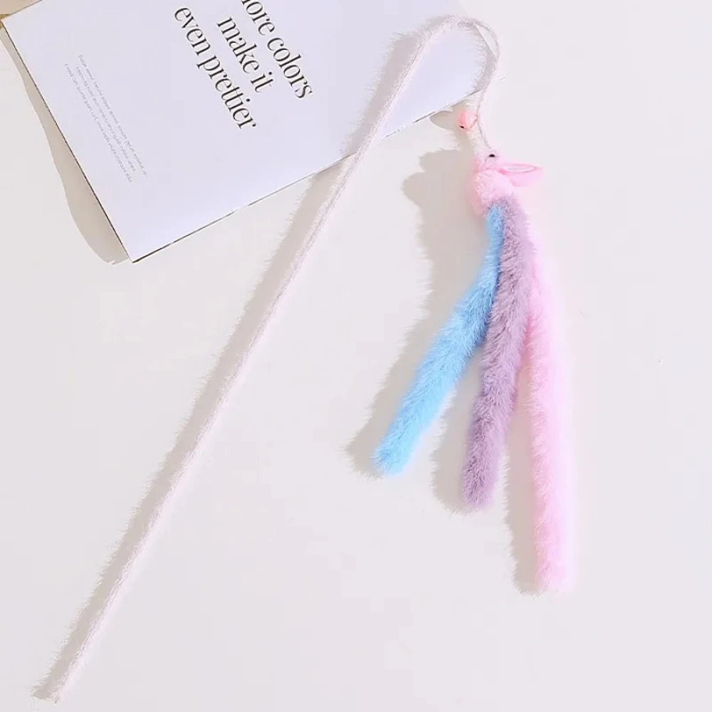 2 uds juguetes para gatos borla de felpa gatos Teaser Stick lana conejo juguetes para gatos palos interactivos juguete para gatos con campana gatito juguete suministros para mascotas - imagen 5