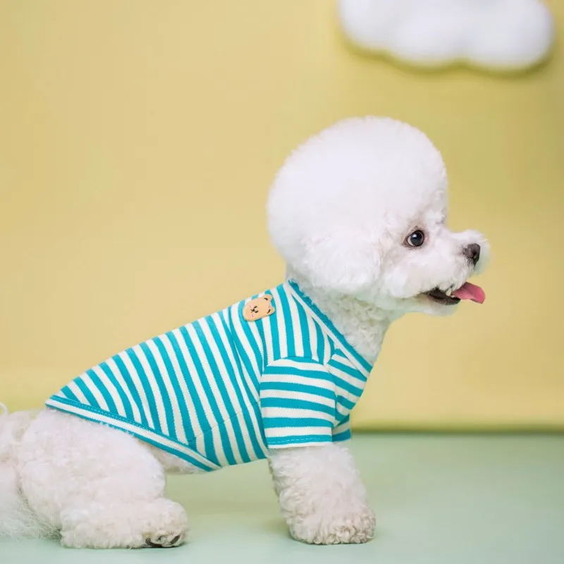 Chaleco de algodón a rayas con estampado de oso para perro, camisa de verano, disfraz de cachorro para niñas, ropa para perros Chihuahua Bichon Frise, ropa de verano - imagen 3