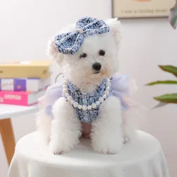 Vestido de malla de lana para mascotas, ropa para cachorros y gatos, bufandas Triangulares de otoño e invierno, conjunto de collar y ropa, vestidos para perros pequeños