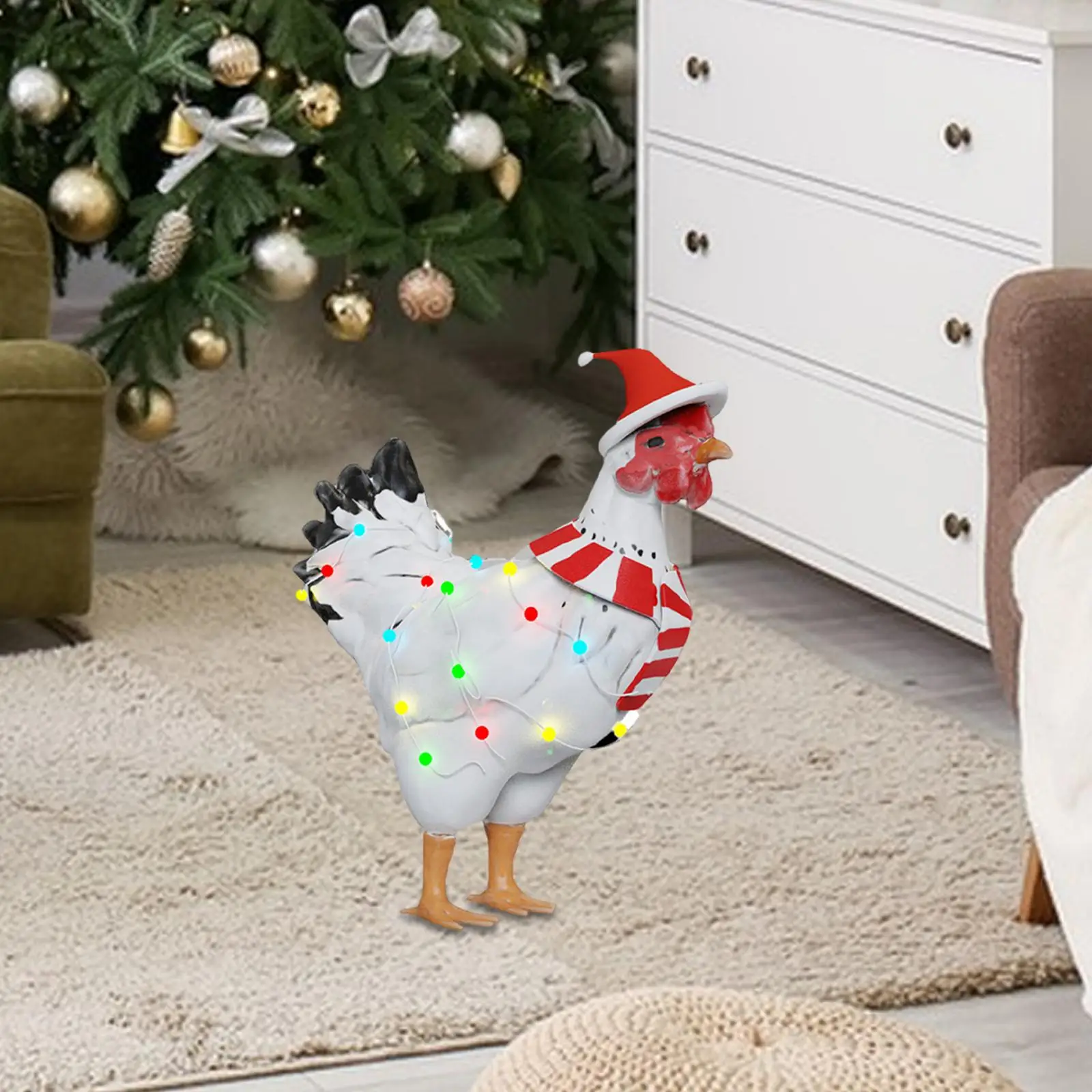 Estatua de pollo de jardín solar, escultura animal creativa coleccionable con luz solar, decoración navideña al aire libre para patio