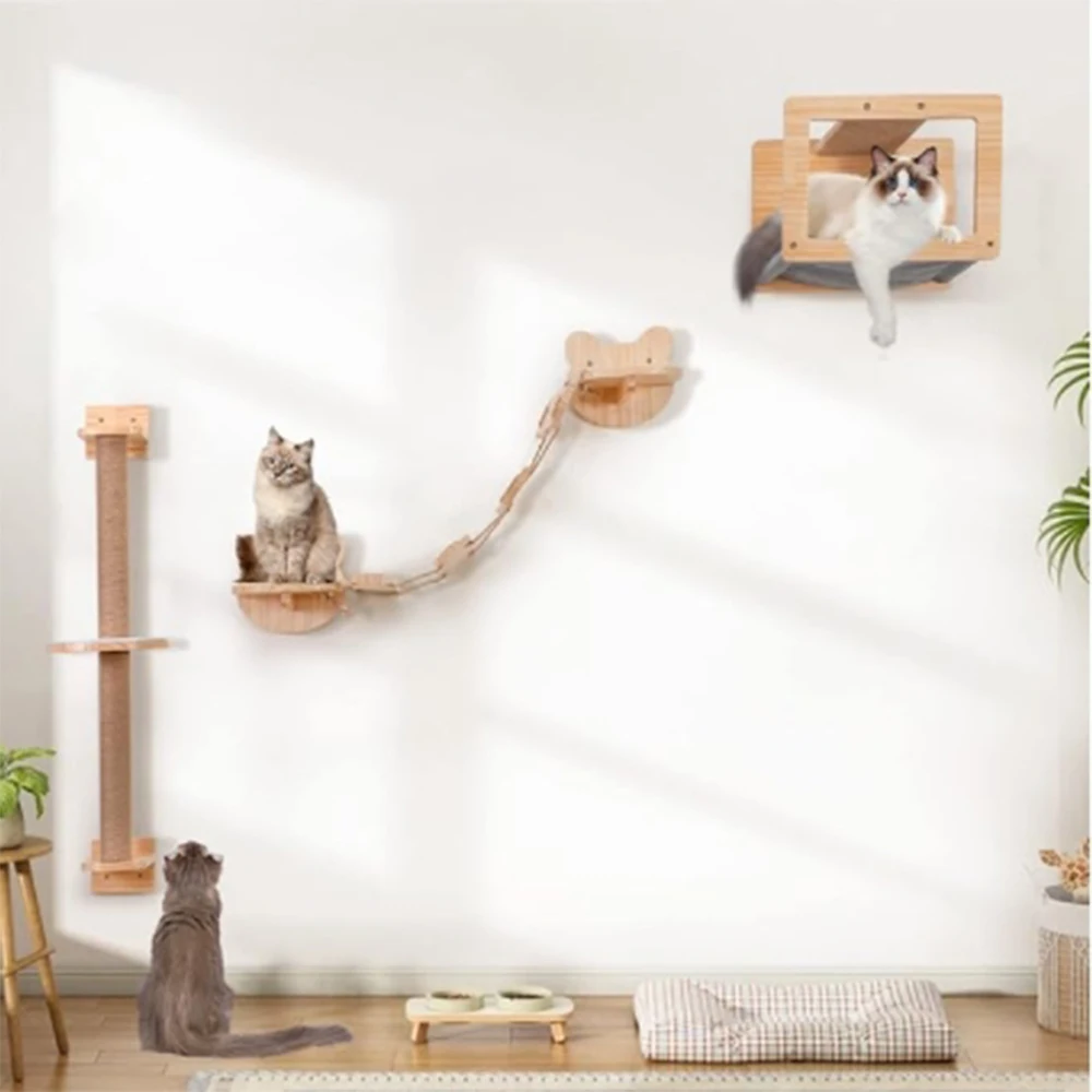 Hamaca de Pedal para gatos, poste de rascado montado en la pared, juego de muebles para gatos, salto de escalada, puede jugar a descansar - imagen 3