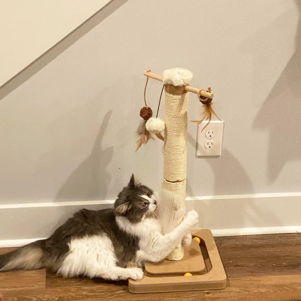 Poste rascador para gatos Postes rascadores de sisal premium con juguetes interactivos de seguimiento Rascador vertical para gatos y gatitos de interior - imagen 3