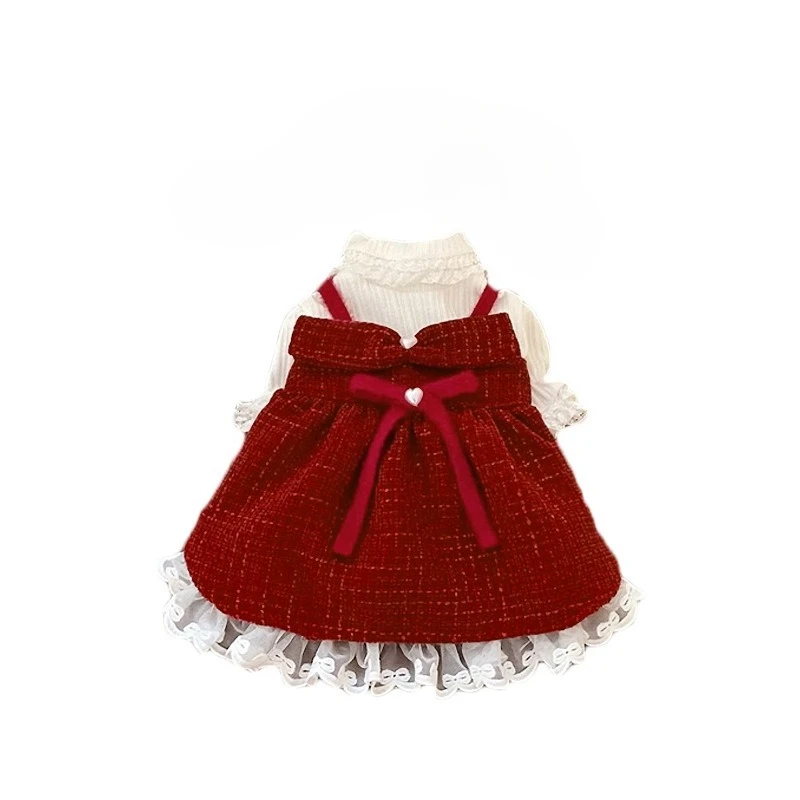 Abrigo cálido para mascotas de otoño e invierno, vestido festivo con lazo para perros pequeños, cachorros y gatos, ropa gruesa acolchada para Navidad y Año Nuevo para mascotas