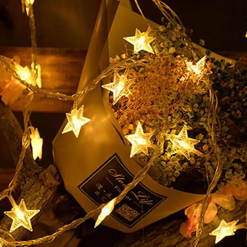 Luces LED de hadas con forma de estrella, cadena de alambre de cobre de 10 pies de largo, funciona con pilas, para interior y exterior, fiesta de navidad - imagen 3