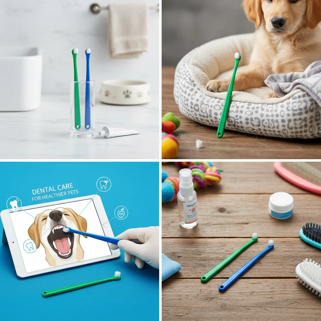 Suministros para mascotas, cepillos de dientes para perros, cepillos de dientes pequeños de cabeza redonda, herramientas de limpieza bucal de cerdas suaves para el cuidado de los dientes de cachorros