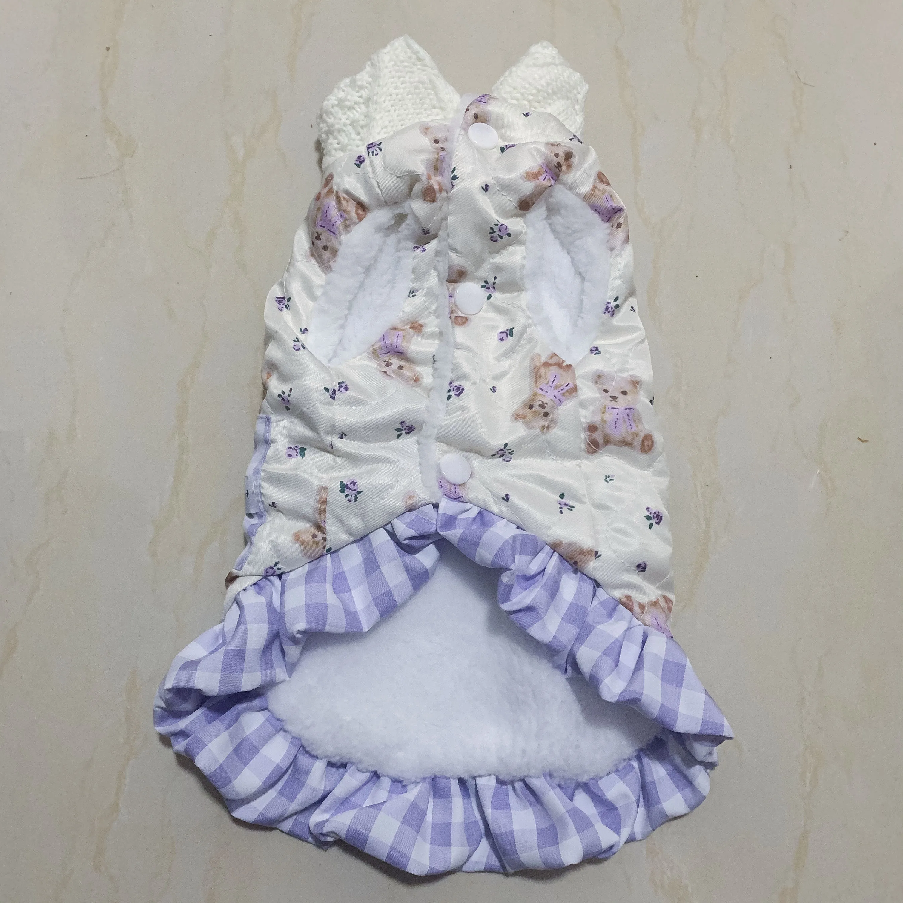 Abrigo Floral de encaje a cuadros para mascotas, Parkas para perros de otoño e invierno, camisa con Base de lazo más grueso, osos de peluche y mascotas, ropa de invierno para perros pequeños - imagen 3