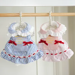 Falda de princesa a rayas para otoño e invierno, abrigo para perros pequeños y medianos, vestidos cálidos para perros y gatos, ropa para cachorros pequeños