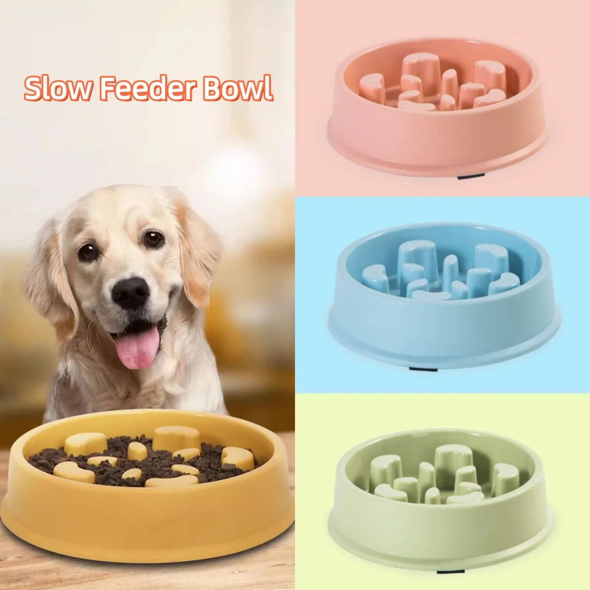 Cuenco de plástico portátil para perros y gatos, plato de comida de rompecabezas antiastres para alimentación de cachorros y gatitos, cuenco para comer lento para mascotas