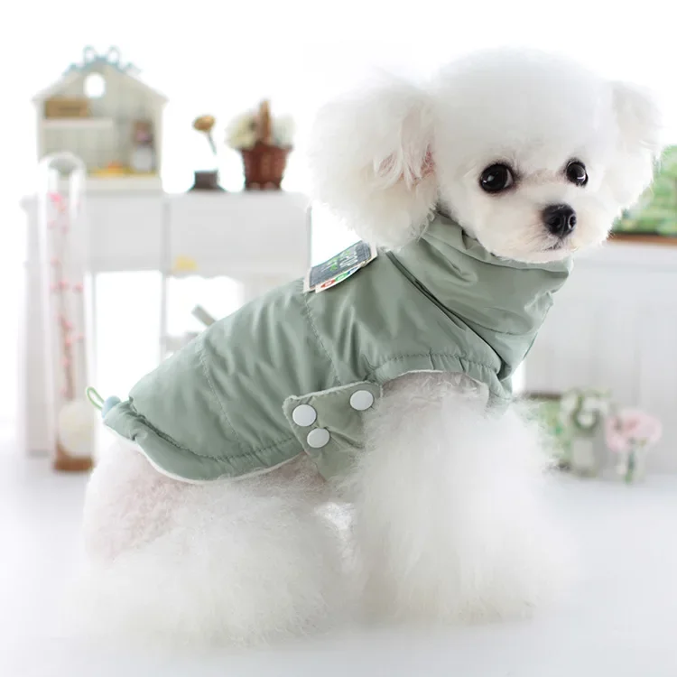 Camiseta sin mangas cálida de dos patas para perros pequeños, chaleco informal con cuello alto y botón a presión, chaleco para mascotas, abrigo para invierno, ropa para cachorros saliente - imagen 2