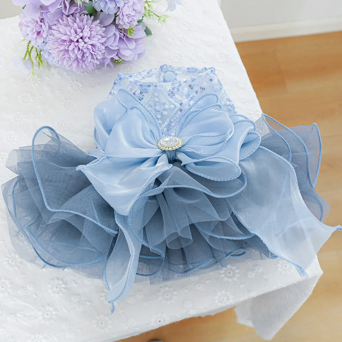 Vestido de novia azul para mascotas – Falda con vuelo regulable - imagen 5