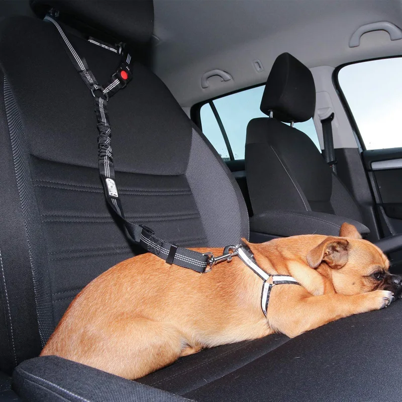 Juego de cinturones de seguridad para coche para perros, cinturones de seguridad retráctiles ajustables para reposacabezas de vehículos, arnés de coche duradero y elástico pesado para perros - imagen 3