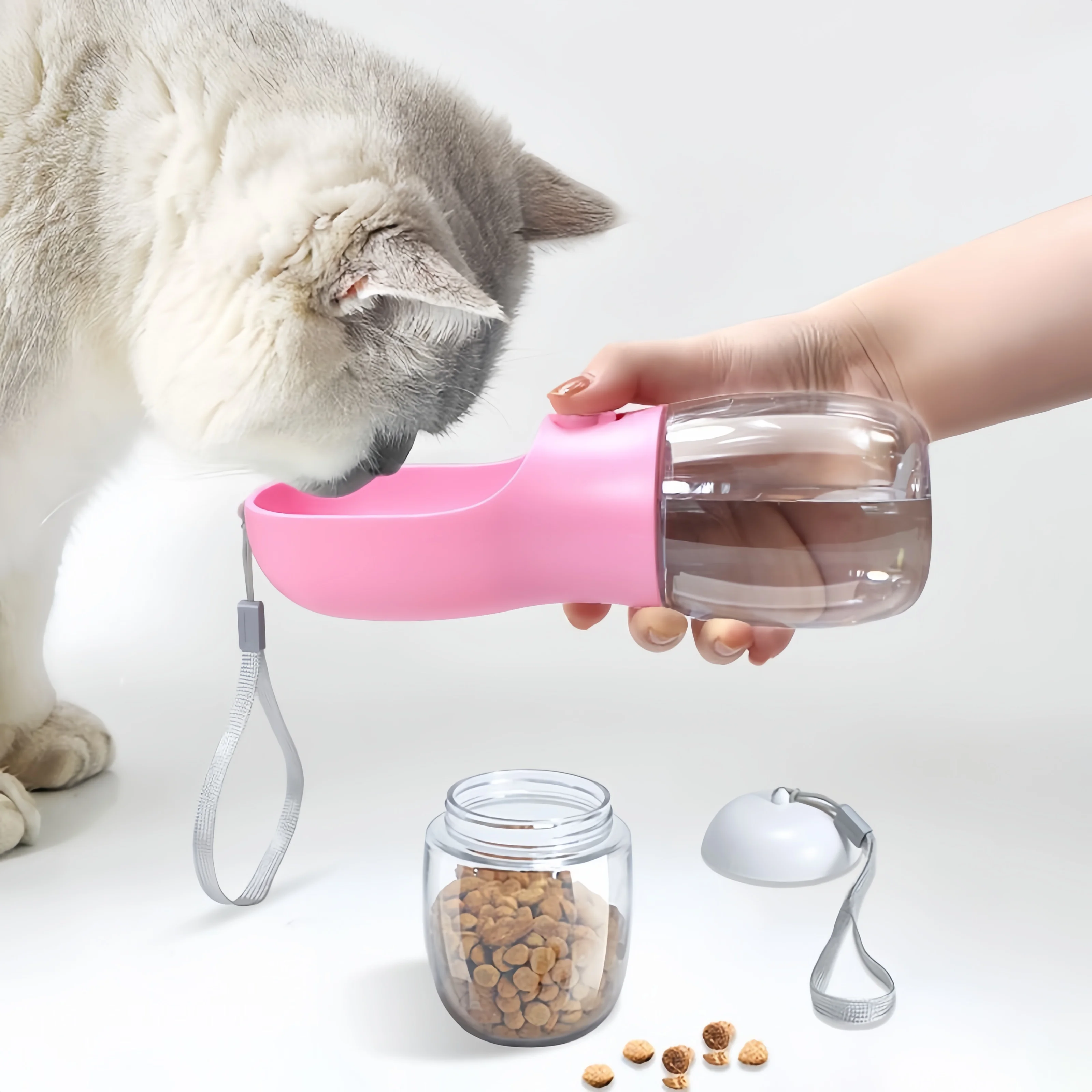 Botella de agua 2 en 1 para perros y gatos con almacenamiento de alimentos y contenedor de agua para cachorros, mascotas, cuenco alimentador para perros, suministros para mascotas de viaje al aire libre