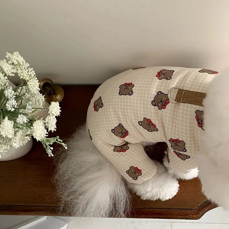 Ropa cálida de invierno para perros, abrigo de algodón de cuatro patas para mascotas, monos de peluche gruesos, ropa de Bichon con estampado completo, abrigo de oso - imagen 5