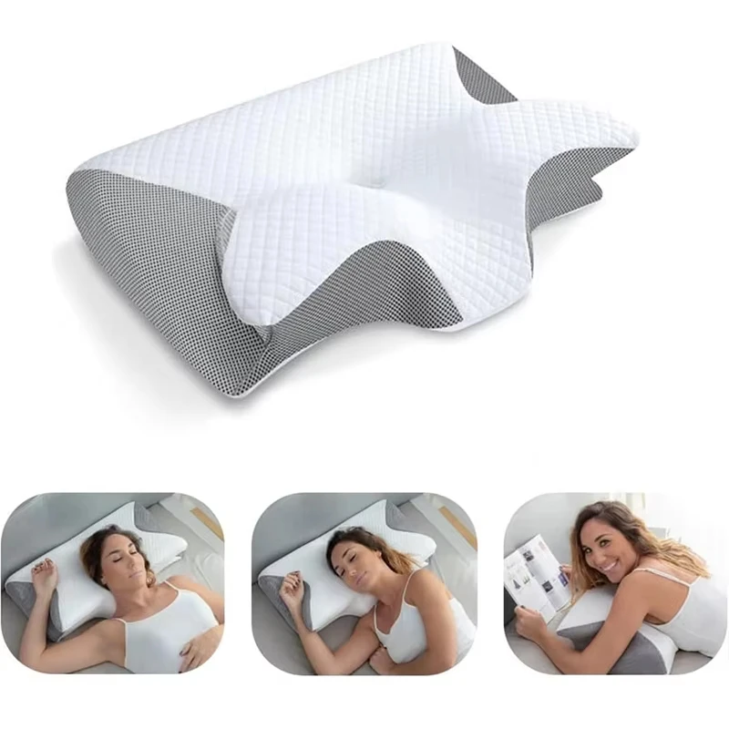Almohada con memoria para dormir, almohadas para el cuello de espuma viscoelástica de mariposa, para dormir contorneado, alivio del dolor en el cuello, soporte para el estómago, almohada cómoda