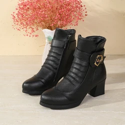 Zapatos para mamá, zapatos individuales, suela suave, tacón medio, estilo primavera y otoño, zapatos negros de tacón grueso para mujer, zapatos antideslizantes de mediana edad