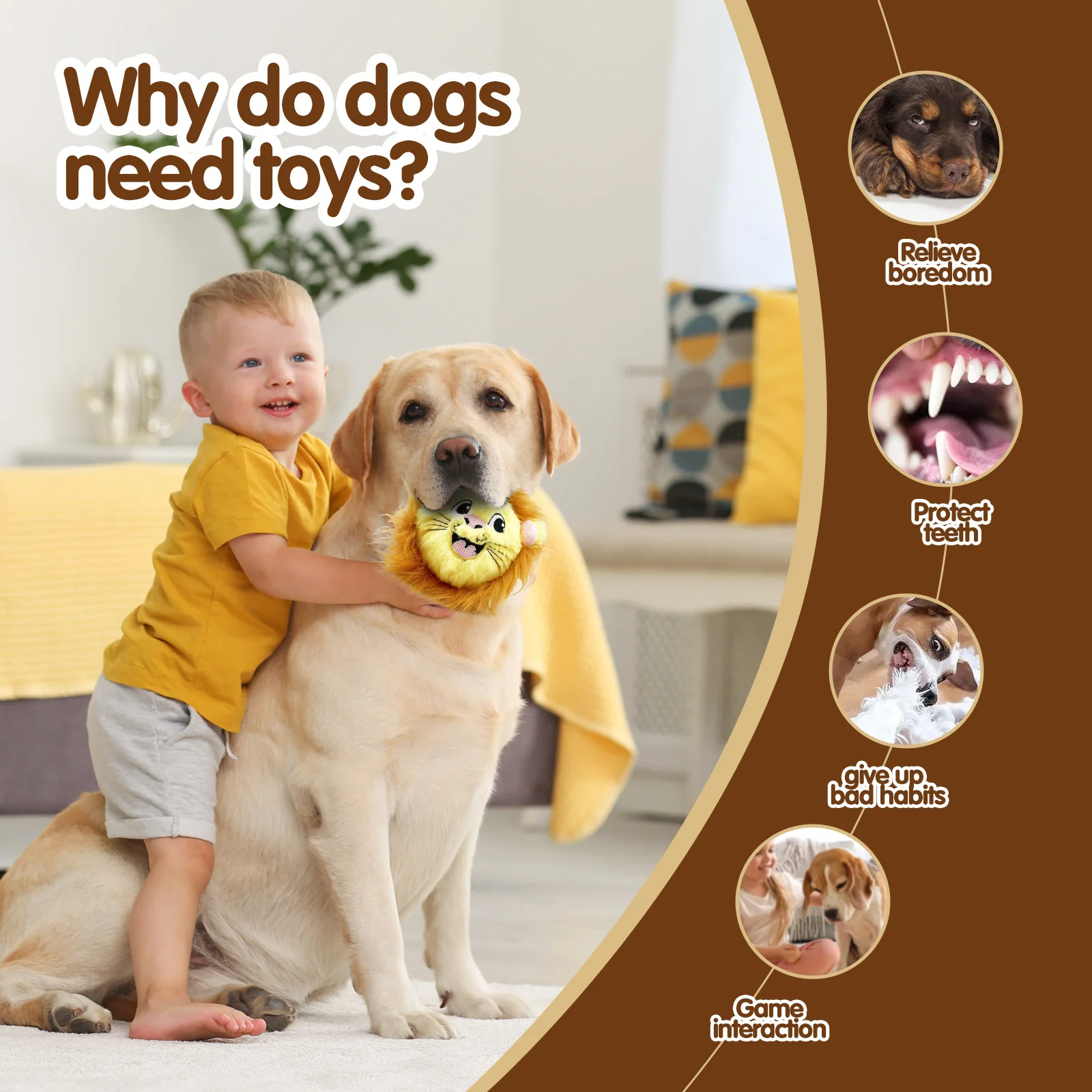 Lindo perro mascota de peluche con bola de púas, juguete con sonido, león amarillo alivia el aburrimiento y acompaña perros de tamaño mediano a grande - imagen 2