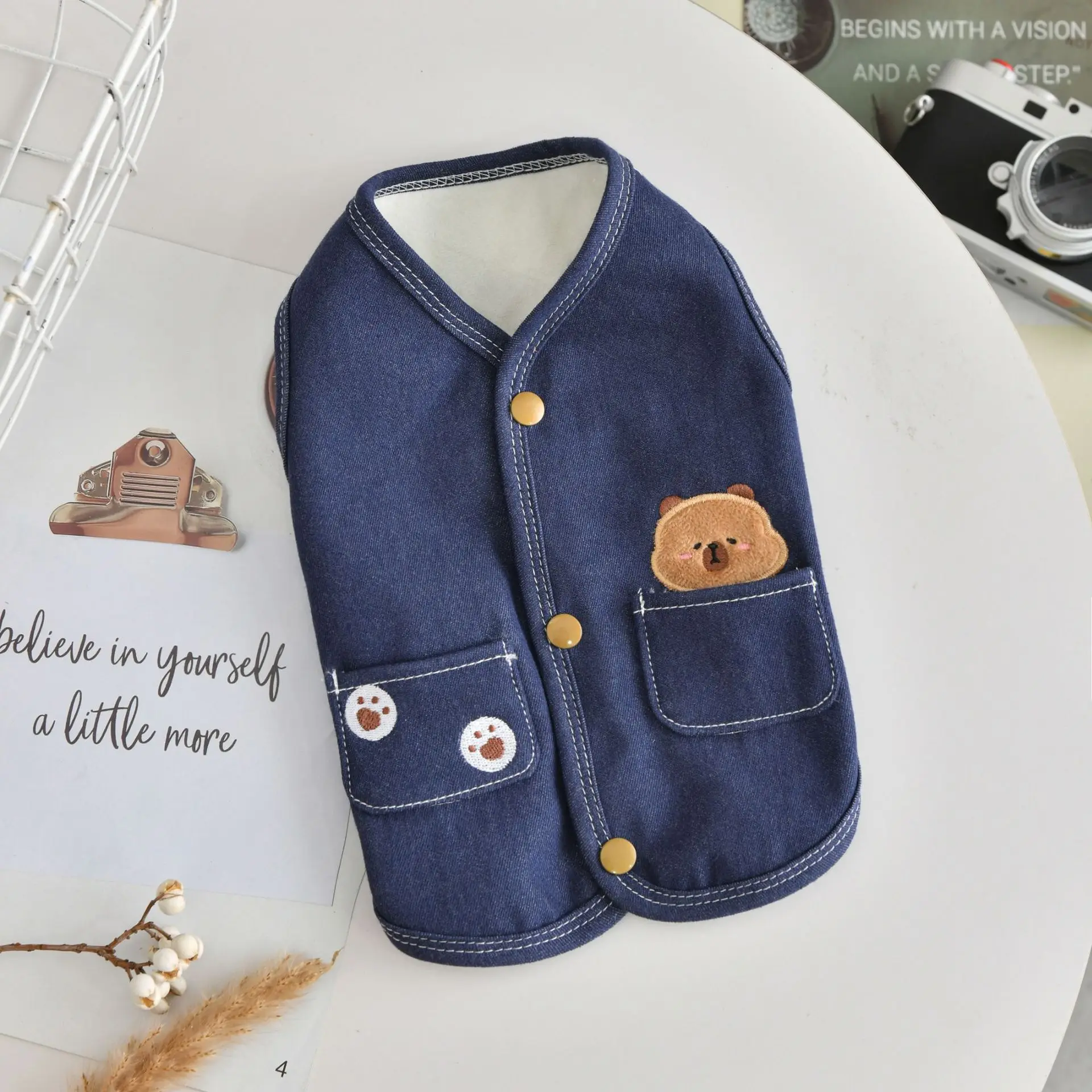 Chaleco vaquero de otoño/invierno para mascotas, ropa para perros, abrigo Schnauzer de peluche, camiseta sin mangas para mascotas pequeñas, ropa para cachorros, ropa de Navidad para perros - imagen 3