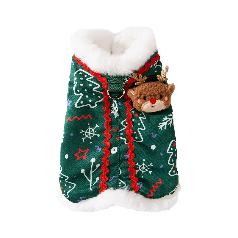 Otoño e Invierno perro Reno broche Navidad muñeco de nieve Cuello de piel abrigo chaleco gato cálido vacaciones oso de peluche abrigo para mascotas ropa para cachorros - imagen 5