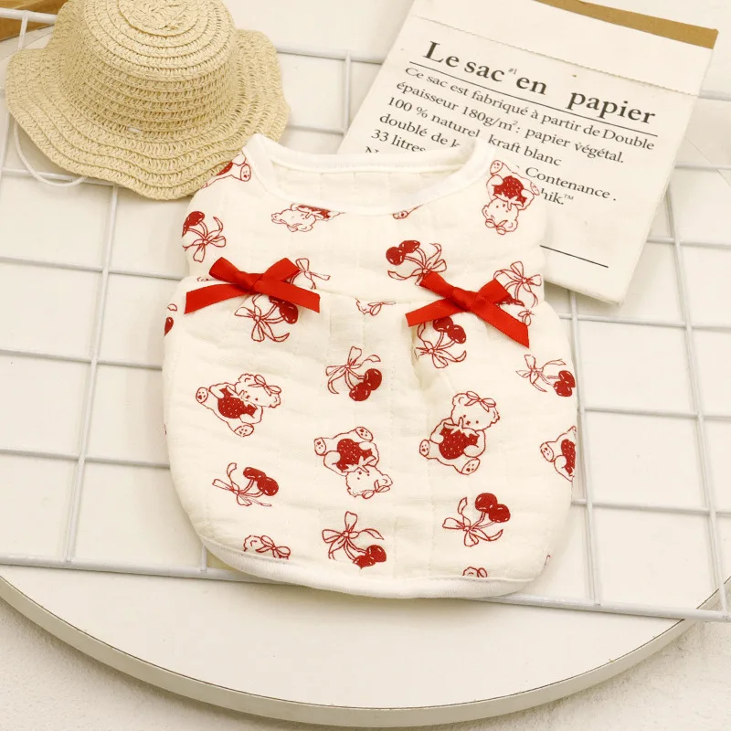 Mascotas Otoño/Invierno lindo oso vestido con lazo gato pijama para el hogar abrigo para mascotas ropa para perros pequeños ropa para cachorros